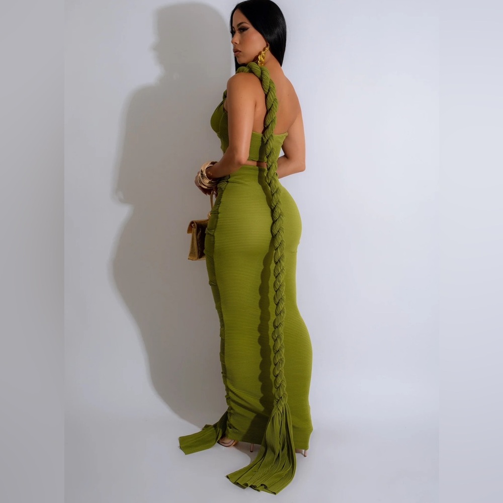 Custom Green Ribbed 2 Piece Dress Set Size L - Picture 7 of 7